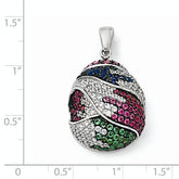 SS Black Rhodium Blue/Grn Glass Lt & Drk Synth. Ruby & CZ Pendant